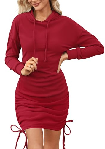Aottori Vestido Sudadera Mujer con Capucha Manga Larga Térmica Jersey Top Elegante Sólido Casual Pullover Dresses Rojo XXL