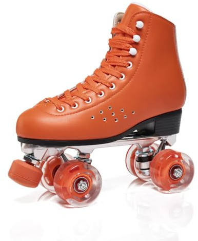 XNEOPP Patins À roulettes pour Femmes, Patins De Vitesse À Double Rangée en Tissu Microfibre À Tige Haute, Base en Alliage D'aluminium, Parfaits pour Intérieur Et en Extérieur.,Orange,EU/36