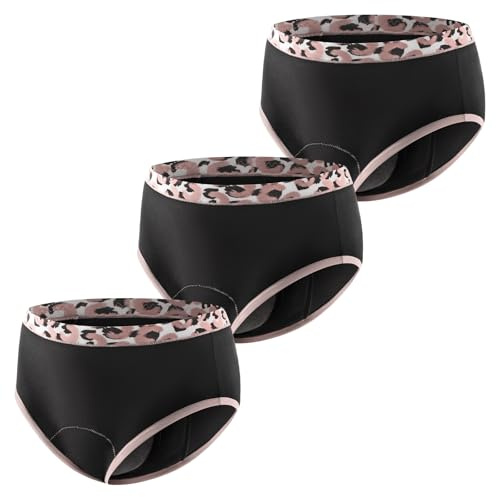 Carer confezione da 3 slip per incontinenza donna slip alla moda con inserto assorbente da 120 ml intimo riutilizzabile per incontinenza o protezione notturna del ciclo nero leopardato taglia M