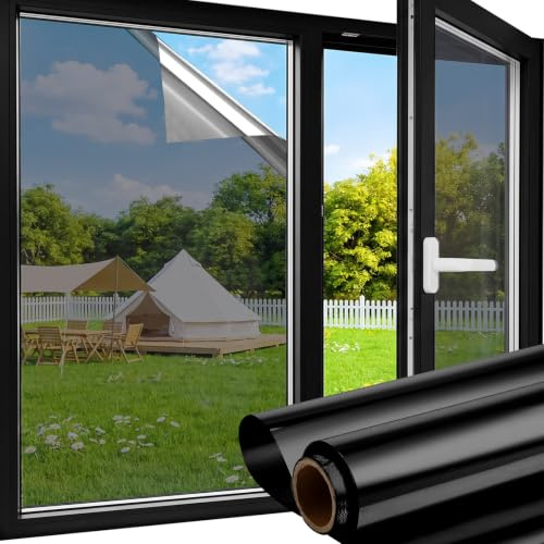 aboveBED Vinilos Espejo para Ventanas 90x400cm, Vinilo Espejo, lámina Solar, privacidad, Adhesiva Anti Calor y UV, Adhesivo Decorativo para Hogar Oficina, Negro-Plata