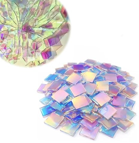 100 piezas de mosaico acrílico para manualidades, pequeños cuadrados acrílicos iridiscentes, piedras de mosaico iridiscentes de vidrieras iridiscentes, mini azulejos de mosaico para marcos de fotos