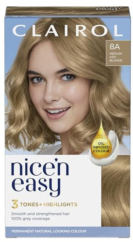 Clairol Nice'n Easy Crème Permanent Hair Dye, 8A Medium Ash Blonde