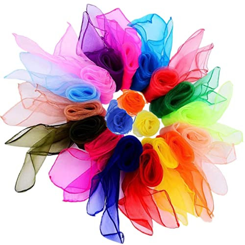 JZK 20 Mehrfarben Jongliertücher Square Dance Jonglieren Schals für Kinder Kinder Mädchen Party-Aktivitäten Zubehör Dekoration Tanz Schals Baby-Sensor-Schals