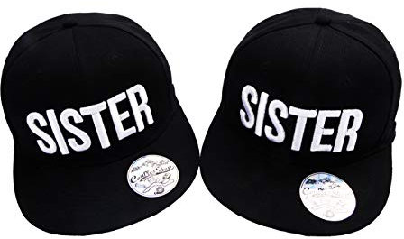 Best Friends Cap Sister Snapback Set mit Rose Logo Beste Freunde Baseball Hüte Mützen Kappe für Zwei Madchen Damen (Schwarz)