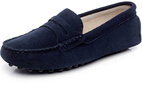 Jamron Femmes Classique Daim/Tissu Noeud Papillon Penny Loafers Confortable Fait Main Pantoufle Mocassins