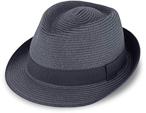 fiebig Jackson Trilby pappershatt med färgat ripsband | Solhatt av 100 % papper | Naturlig sommarhatt i många storlekar och färger, Marinblå, 61 cm