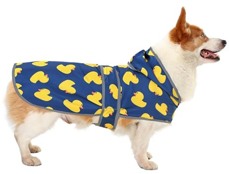 Dog Raincoat for Large Dogs Waterproof Jacket Hooded Rain Coats with Reflective Strips Leash Hole & Poncho Adjustable Fit (Duck,L)