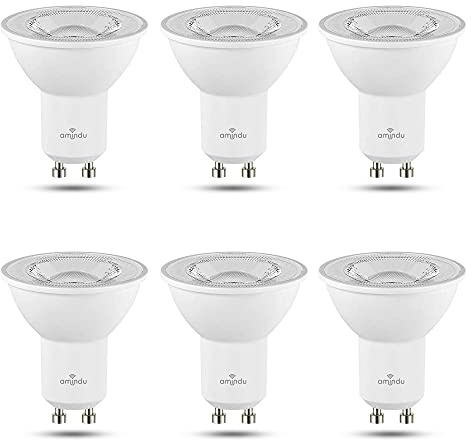 AMINDU LED-lampa GU10 4W ersätter 50W varmvit 2700K – inte dimbar – 6-pack – effektiv strålkastare GU10 – hållbar, energieffektiv och behagligt tyst