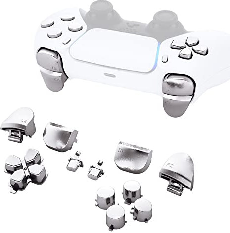 eXtremeRate Replacement D-pad R1 L1 R2 L2 Triggers Share Options Face Buttons for ps5 Controller BDM-010 BDM-020, Custom Full Set Buttons Repair Kits with Tools - Without Controller - Chrome Silver