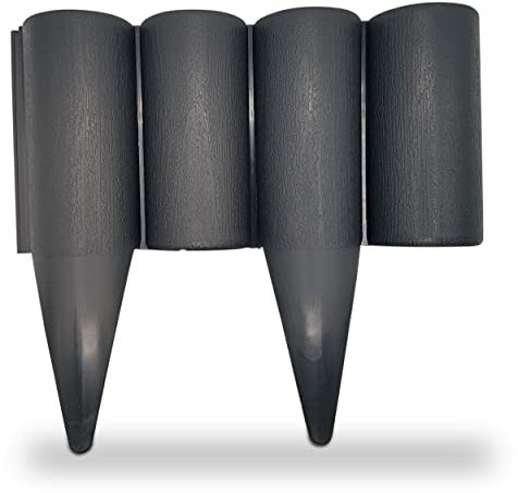 Graphite Lawn Edging Border – 2.5 metres / 8.2 ft long Garden Palisade Edge Border with Wood Log Effect – Fencing with Ground Stakes – Ideal for Flower Beds, Lawn, Patio, Pavement. Set by MYPURECORE
