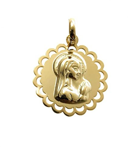 Minoplata Medalla Virgen Niña 19mm en Plata de ley chapada dorada | Primera Comunión