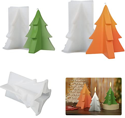 Guaksxi 2 Stück Kerzen Gießform 3D Weihnachtsbaum Kerzengießform Weihnacht DIY Silikonform Gießformen Silikon Kerzenform Gießen für Kerzenherstellung, Handgefertigte Seife, DIY Handwerk Dekoration