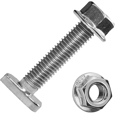 Techtanium® Hammerkopfschrauben M10 x 100 mm [für Montageschiene Typ 28/15] inkl. Flanschmuttern M10 aus Edelstahl A2 (10 Stück) | Ankerschrauben & Sechskantmuttern mit Flansch | DIN 6923