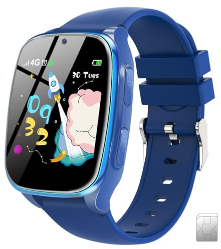 4G Kids Smartwatch Phone - Smart Cell Phone Watch for Boys Girls Ages 4-12 with Call, SOS, Parental Controls, Games, Camera, Alarm, Video, Music Children's Smart Watch Gift (Includes SIM Card)