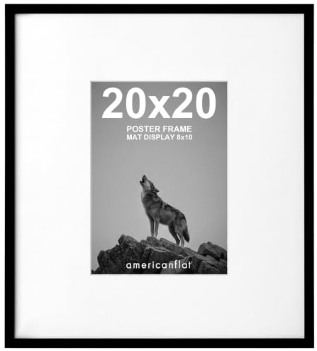 Americanflat 20x20 Picture Frame with Polished Plexiglass - Use as 8x10 Frame with Mat or Display 20x20 Photo Without Mat - Streamline Collection - Thin Border Square Frames for Wall Display - Black