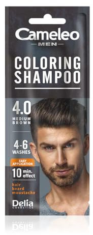 Cameleo Men – Coloring Shampoo – Brown – Hair, Beard, Mustache - Visible Color in 10 Minutes – Refreshes - Lasts for 4 to 6 Washes – Easy & Quick Application - Walnut Extract – 15 ml