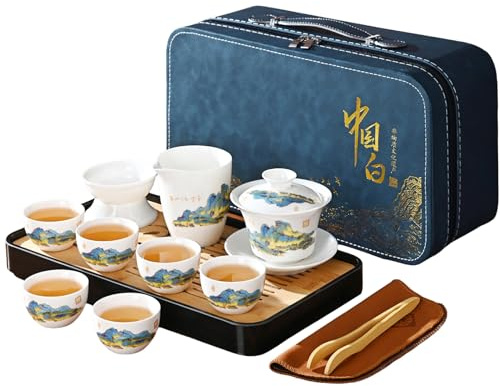 REOWONU Set da tè cinese tradizionale, set da tè cinese kung fu per adulti, set da tè Gaiwan con 6 tazze (QLJS Gaiwan6)