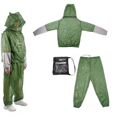 Mosquito Net Suit-Jacket Hood& Pants, Light-Weight& Breathable Mesh Clothing for Men& Women, Ideal for Fishing, Hiking. (Green)