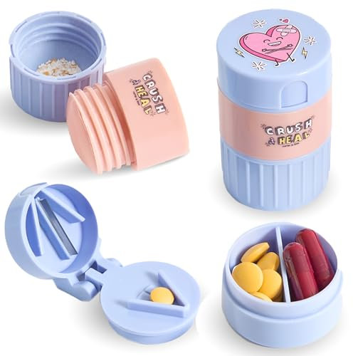 Nurse Is Love 3 in 1 Tablettenteiler + Tablettenzerkleinerer + Tablettenbehälter Für Alle Tabletten | Tablettenmörser + Tablettenschneider + Organizer - Tablettentrenner | Pflege Zubehör