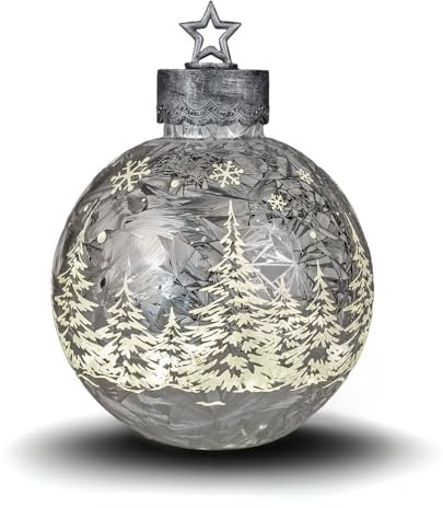 formano Deko-Kugel Silber- Frosty 35cm mit LED Licht Timer Beleuchtete Glaskugel - Weihnachtsdekoration Tisch Regal Deko-Kugel 6h/18h Timer Weihnachtskugel zum Stellen