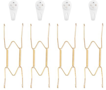 Bilillo 4 Pack Wall Plate Hangers, Suitable for 8-10 inch Art, Stainless Steel Invisible Heavy Duty Wire Plate Holder with Wall Hooks