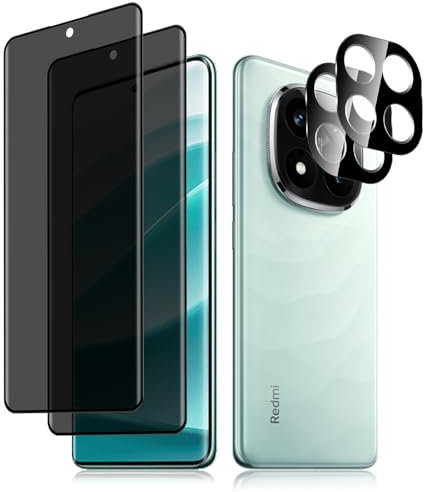 HeeYeal Privacy Screen Protector, with Camera Lens Protection for Xiaomi Redmi Note 14 Pro 5G [2 + 2 Pack], [Anti-Scratch] [9H] Anti-Spy Tempered Glass Film for Xiaomi Redmi Note 14 Pro 5G