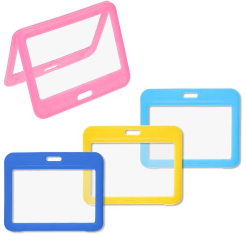 Ausweishalter 4 Stück Ausweishülle Horizontaler Ausweishalter mit Doppelseitigen Fenstern, Harte Plastik Ausweishülle mit Band für Büro, Schule, Ausweis, Kreditkarte(Bunt)