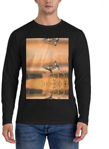 EdWal Peinture à l'huile - Imprimé canard - Chemise tendance classique à manches longues - T-shirt léger - Haut décontracté - Pull pour homme, Noir , L