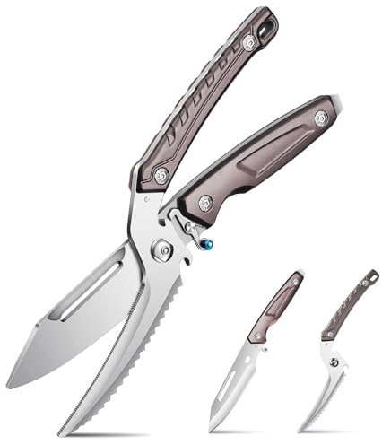 SMITH CHU Geflügelschere - Hähnchenschere, Küchenknochenschneider aus Edelstahl mit Schlossschnalle (Braun)