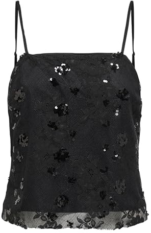 ONLY Onlsinna Lace Singlet Xt Wvn, Nero, L