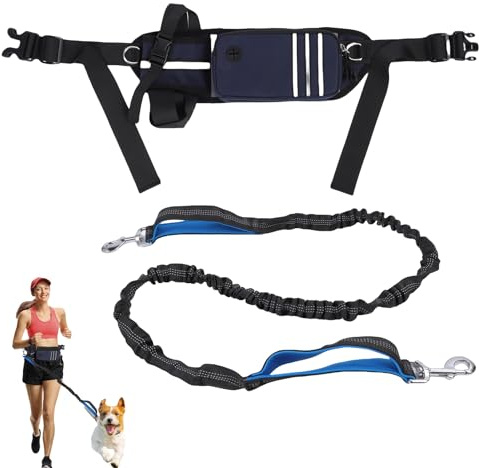 Guinzaglio da jogging per cani, riflettente, per cani, con cintura addominale, cintura regolabile e anti-stress, per jogging, corsa, escursionismo