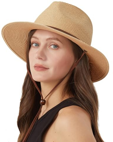 Zylioo S/M/L/XL/XXL stråhatt solhatt stor/litet huvud, UV skydd halm sommarhatt strandhatt för semester män kvinnor, Hakrem khaki, S