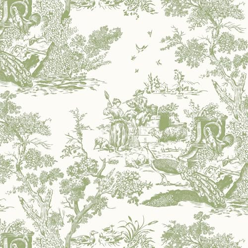 Yomshi Papier Peint Autocollant Vintage 44x300 cm Papier Peint Mural Film Adhésif pour Meubles Vert Imperméable Film Décoratif Style Maison de Campagne pour Chambre à Coucher Salon Cuisine