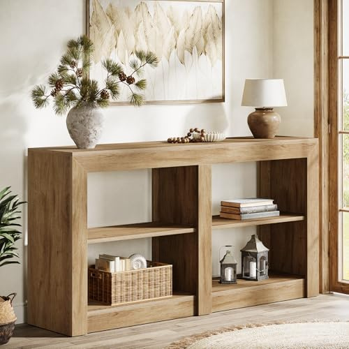 Tribesigns Mesa consola de 3 niveles de 150 cm, mesa auxiliar de pasillo con entrada de madera detrás del sofá, mesa de entrada rústica con espacio de almacenamiento para salón, pasillo, vestíbulo