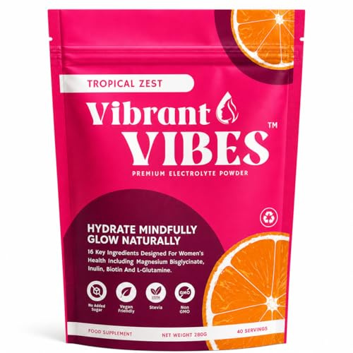 Vibrant Vibes Women's Electrolyte Powder – Zero Sugar Hydration Powder with Potassium & Magnesium | Daily Hydration | Vegan | B & C Vitamins | 40 Servings | Tropical Zest