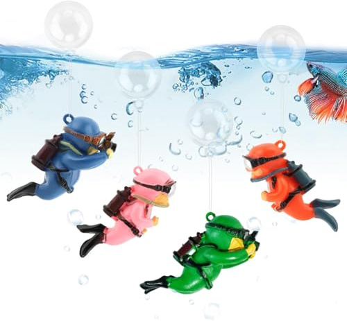 EJRUP 4 Pezzi Accessori Acquario, Decorazione per Acquario Subacqueo, Simpatico Sommozzatore Decorazione per Acquario Ornamento