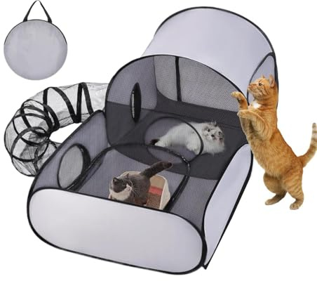 Tente d'extérieur pour chat - 50 x 99 x 69 cm - Enclos pliable avec tunnel - Pour chaton, chiot, petits animaux - Voyage en plein air