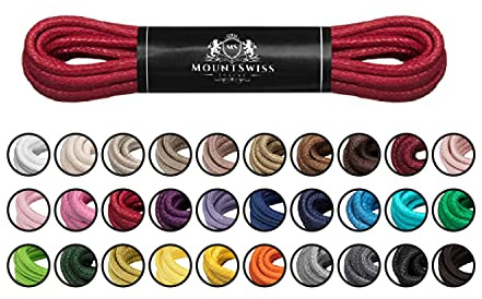 Mount Swiss Luxury Schuhbänder I Wasserabweisende und reißfeste Schnürsenkel rund ø 2-3 mm aus feiner Baumwolle/gewachst Farbe: red, Länge: 45 cm