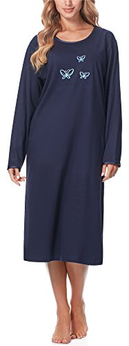 Merry Style Camicia da Notte Manica Lunga Donna 91LW1 (Blu Scuro (Manica Lunga), XL)
