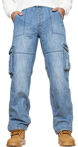 Enzo herr strid jeans vardaglig last arbetsbyxor denim byxor stora höga alla midjeband
