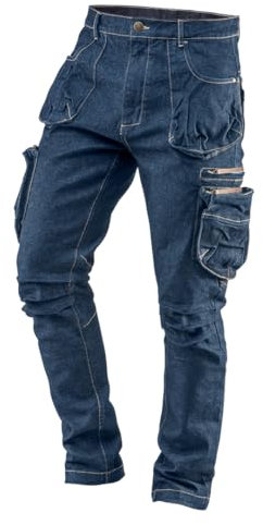 NEO TOOLS Pantalon de Travail en Denim 8 Poches pour Homme Taille XS à XXXL Coutures renforcées au Niveau des Genoux Mélange 98% Coton 2% élasthanne