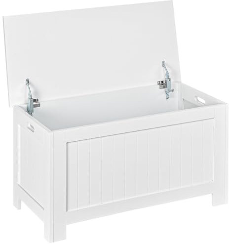 HOMCOM Lift Top Storage Chest Toy Box Organizer with Lid and Safety Hinges for Bedroom Entryway Living Room - White