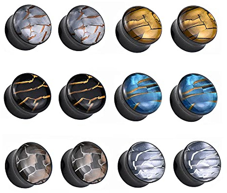 Jboyanpei 12 st/6 par stenränder öronmätare tunnlar och plugg svart akryl öron stretchkit expanderare storlek 6 mm till 30 mm e ej-metall-typ, 3/4''(18mm)