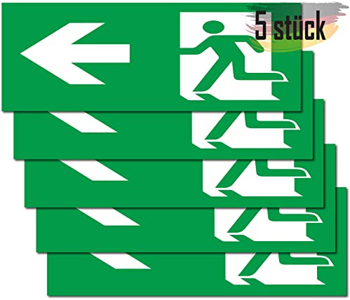 Seemy Targhetta per uscita di emergenza, 5 pezzi, adesivi di alta qualità, 24 cm x 9 cm, segnale di uscita di emergenza, per cartelli informativi, via di soccorso, via di fuga, uscita di emergenza,
