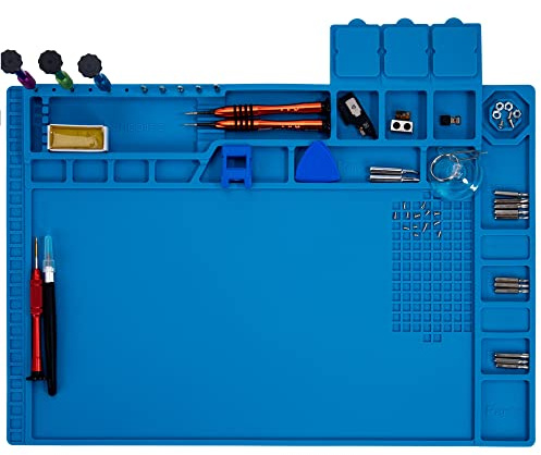 Tapis de réparation magnétique pour ordinateur - 44 x 30 cm - Résistant à la chaleur - Tapis de réparation pour électronique - Bleu