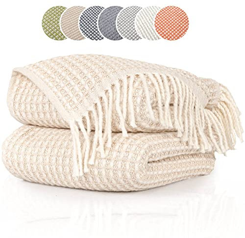 ANRO Tagesdecke Kuscheldecke Sofaüberwurf Couch Decke Sofadecke Wohnzimmerdecke Bettüberwurf mit Fransen Beatriz 150x200cm Beige