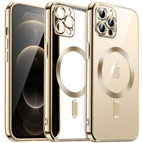 JETech Soft Clear Case for iPhone 12 Pro Max 6.7-Inch, Camera Lens Full Protection, Compatible with MagSafe Wireless Charging, Shockproof Electroplated TPU Phone Cover (Gold)