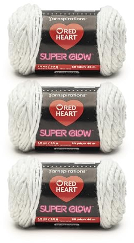 Superglöd månvitt garn med rött hjärta – 3-pack med 50 g – 100% polyester – #4 kamgarn (medium) – 50 meter – stickning/virkning