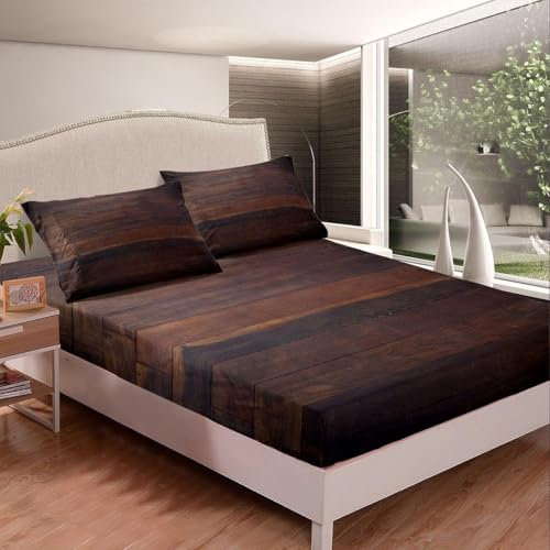 TACOKI 3D Planke Spannbettlaken 70x140cm, Braunes Holzbrett Weiches Mikrofaser Bettlaken für Kinder, Bettlaken Spannbetttuch 70x140 bis 30 cm Matratzenhöhe mit 2 kissenbezüge c4362