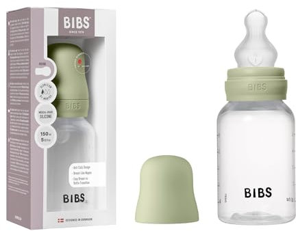 BIBS Babyflasche 150 ml. Sauger aus Silikon - Babyflaschenset. Anti-Kolik. BPA-frei. Langsamem Fluss. leicht und einfach zu reinigen. geeignet für Neugeborene ab 0 Jahren - Sage